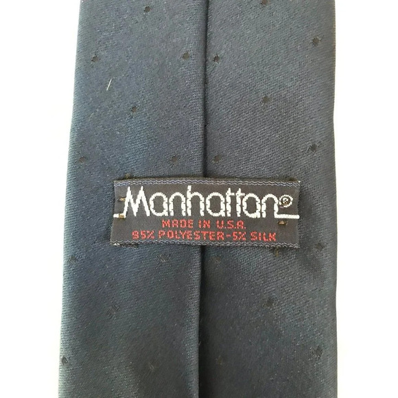 VTG Manhattan Made in USA Blue Black Dots Men's Classic Neck Tie - Picture 3 of 4